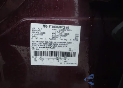 2019 Lincoln Nautilus Reserve z USA, uszkodzony, nr VIN 2LMPJ8LP2KBL36611